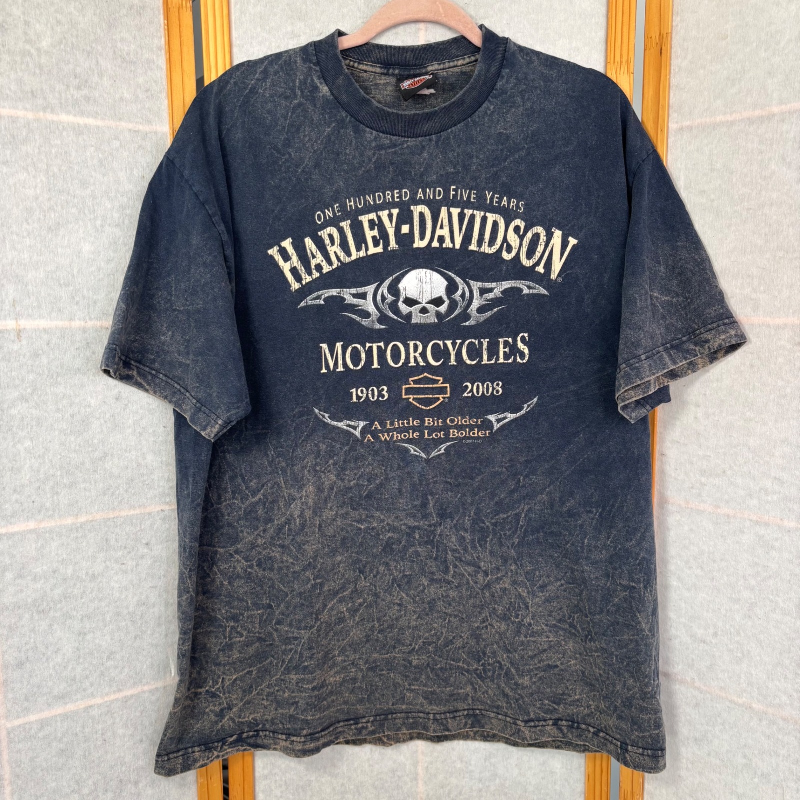 Vtg Harley-Davidson T-Shirt Mens Xl Blue Lake Shore Il Skull Acid Wash